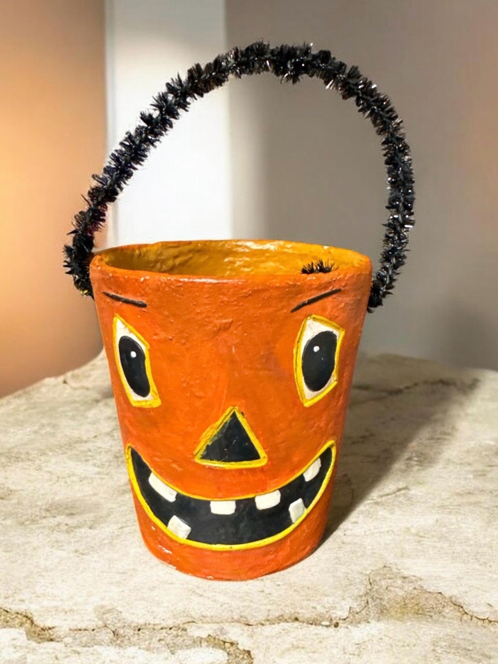 Handpainted Orange Jack-O'-Lantern Treat Bucket -